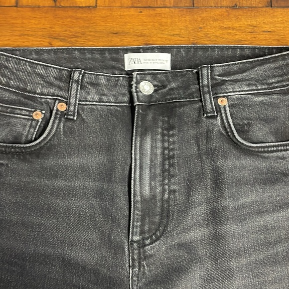 Zara straight leg split seam full length black wash denim jeans - Picture 4 of 7